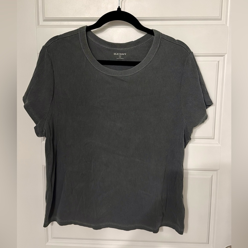 Old Navy Women's Dark Charcoal Short Sleeve Ribbed Crew Tee XXL